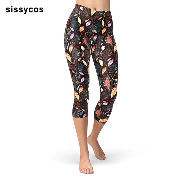 

women's leggings vintage flowers leaves printed capris for women girls push up stretch brushed buttery soft casual high waist pants, Black