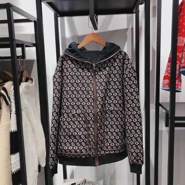 

women's jackets women jacket 2021 autumn and winter zipper letter printed hooded sports coat, Black;brown
