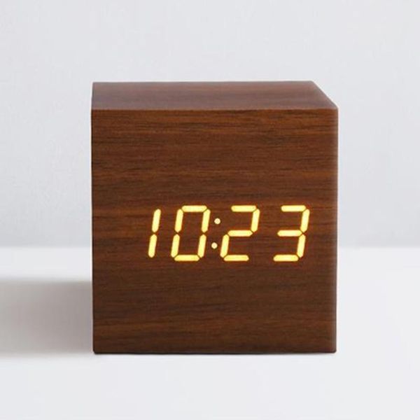 

desk & table clocks digital wooden led alarm clock retro glow deskvoice control bedroom office electronic tools
