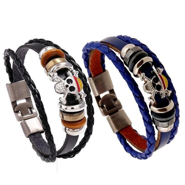 

charm bracelets men's women's straw hats one piece multilayer braided beaded leather bracelet couple black blue retro rock punk sk, Golden;silver