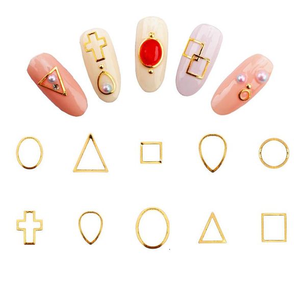 

100pcs/lot japan&korea nail art creation metal frame 2colors=(gold&silver) diy accessory geometry circle oval cross3d decorations, Silver;gold