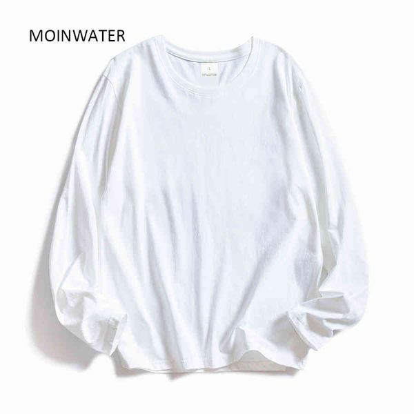 

moinwater women o-neck long sleeve t shirts lady white cotton female soft casual tees women's black t-shirt mlt1901 y0508