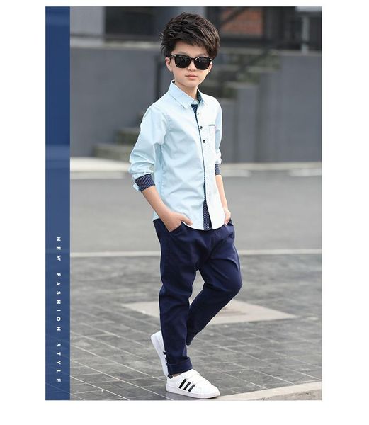 

shirts boy shirt spring and autumn long-sleeved casual polka dot color matching middle school child cotton kids clothes for 5-15y, White;black