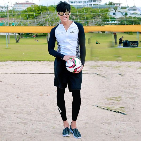 

one-piece suits men's 3pc rash guards set long sleeve shirt pants shorts sun uv protect swimsuit rashguards surfing swimming bathing be