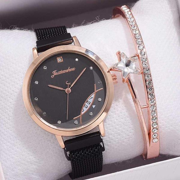 

wristwatches 2021 women watches bracelet set rhinestones calendar ladies watch casual magnet quartz wristwatch clock relogio zegarki, Slivery;brown