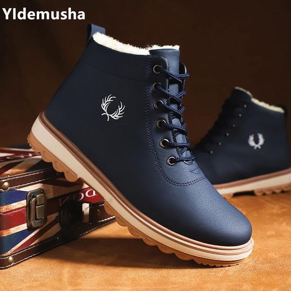 

boots casual shoes men pu leather lace-up vintage british snow autumn winter ankle, Black