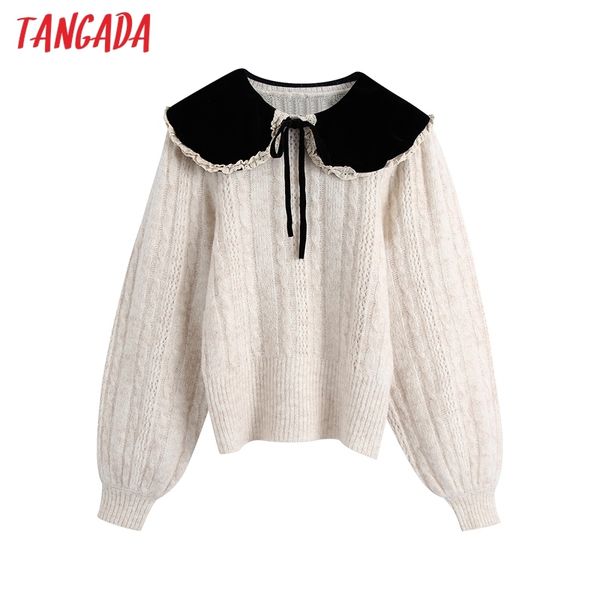 

women fashion peter pan collar knitted sweater jumper female vintage pullovers chic be721 210416, White;black