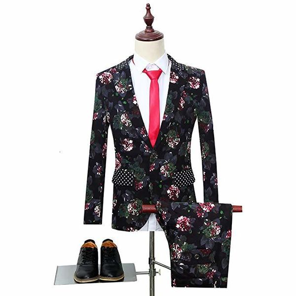

men's suits & blazers mens suit notched lapel floral one button slim fit tweed prom groom tuxedo (jacket+pant)2pcs terno masculino, White;black