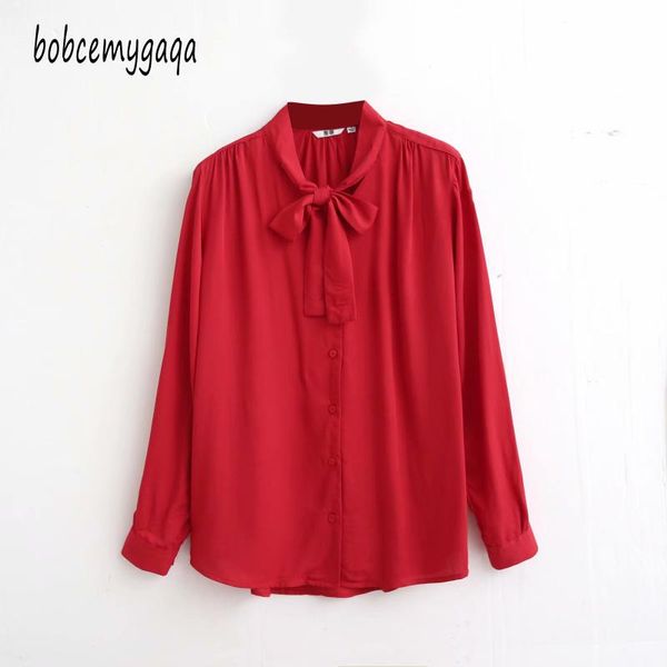

women's blouses & shirts plus size women red shirt blouse summer spring bow neck tie long sleevework office lady elegant solid black, White