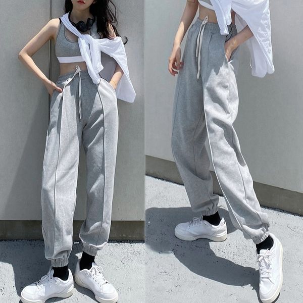 

women's pants & capris solid women baggy lace up trousers gothic streetwear casual sporty female dance joggers cim0, Black;white