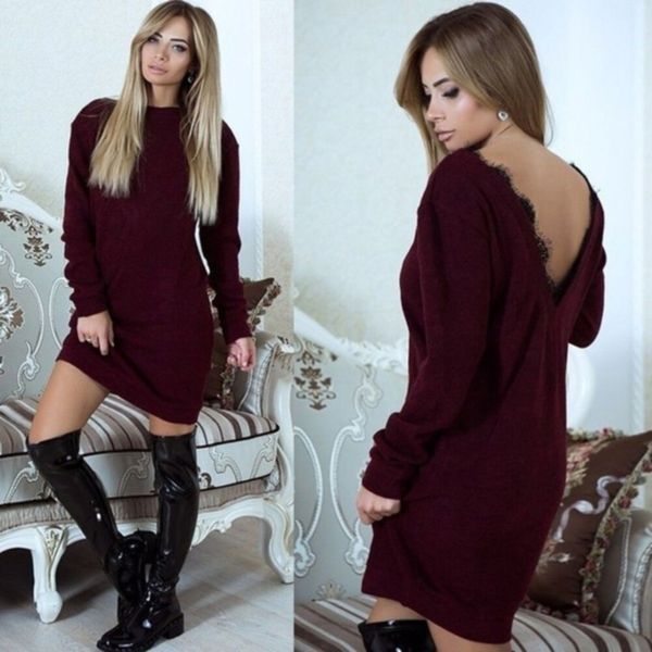 

2021 dress elegant solid ladies full sleeve v-neck back dresses autumn female comfortable loos, Black;gray