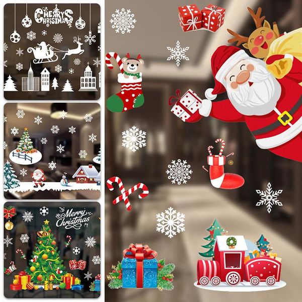 

gift wrap christmas window stickers snowman santa elk wall 2021 -year festival glass home decoration