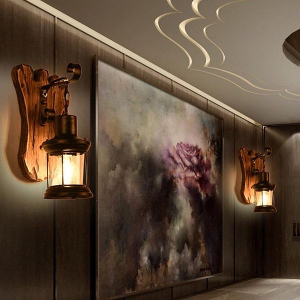 

outdoor wall lamps vintage industrial style led lamp old boat wood nostalgia iron lampshade lighting floodlight for bar cafe store