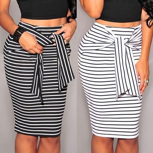 

fashionable short women's striped hip high waist bandage skirt, Black