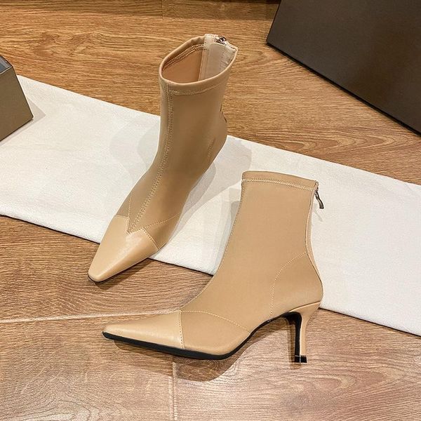 

boots women's mid calf luxury designer boots-women pointe shoes zipper rubber fashion 2021 pointy mid-calf high heel ladies squ, Black