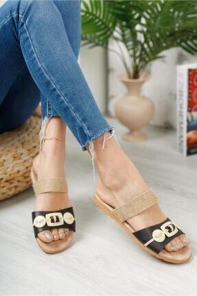 

slippers women black beaded straw