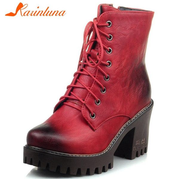 

boots karinkuna big size 32-43 fashion female zip square high heels platform women 2021 office casual shoes woman, Black