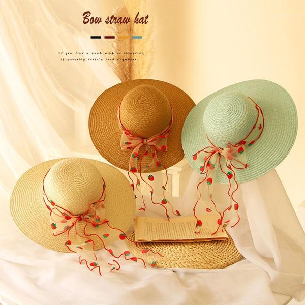 

summer sun hat bow straw girls sea beach vacation sunscreen1, Yellow