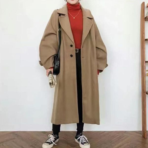 

women's wool & blends casual warm woolen coat oversize 2021 spring women female long fashion korean preppy style retro versatile windbr, Black