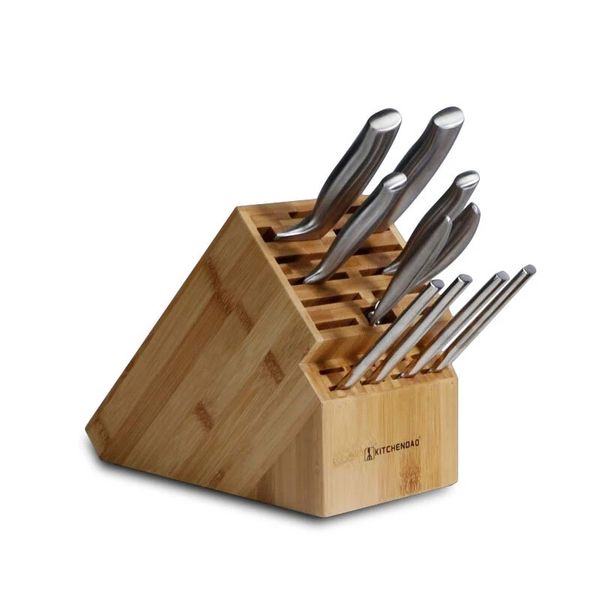 Kitchendao 20-buraco madeira oblíqua inserção de cozinha bife faca utensílio titular ferramenta de secador de armazenamento de faca