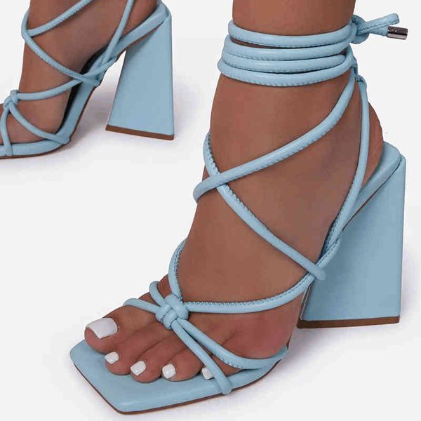 

sandals women high heels shoes female spike 2021 fashion summer square toe ladies party slides woman ankle strap pummp 45oh, Black