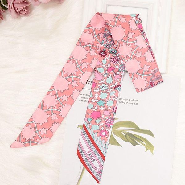

scarves 2021 geometric floral print silk scarf women bag ribbons fashion head small long skinny, Blue;gray