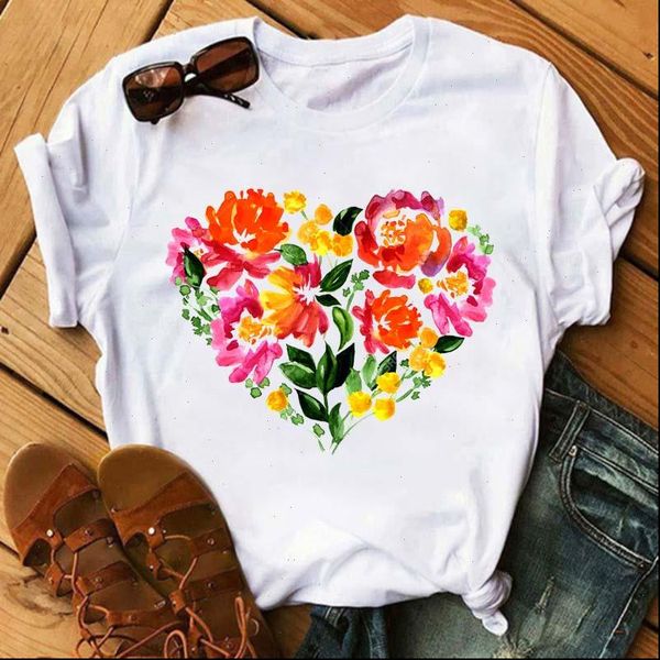 

floral print tshirts kawaii women t shirt korean style round neck harajuku white streetwear clothe