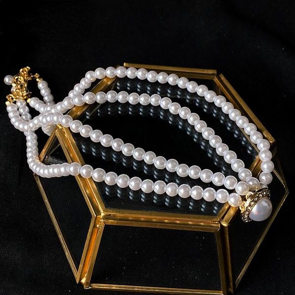 Цепи ретро элегантный ожерелье Стеклянный жемчуг с двойным кофером глитер блеск свадебная вечеринка Украшение оптом 2021