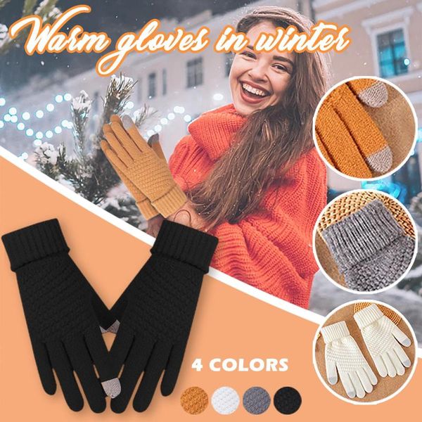 

cycling gloves women's cashmere knitted winter women autumn warm thicken touch screen skiing, Black