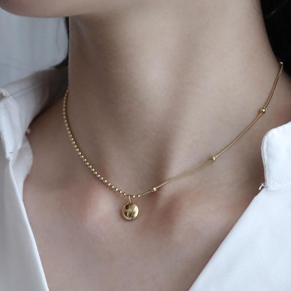 

golden bean wave bead chain with snake bone lucky clavicle necklace titanium steel is not allergic pendant necklaces, Silver