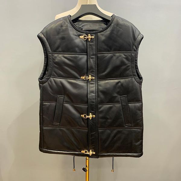 

women's leather & faux women fashion short gilet genuine sheepskin duck down waistcoat real vest lady winter s3713, Black