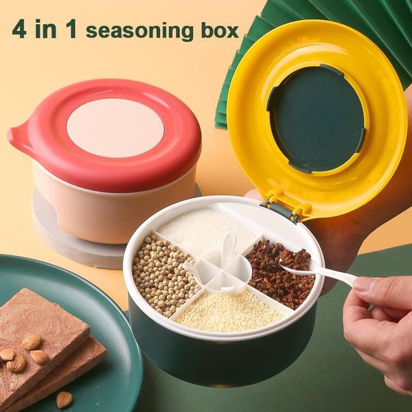 

convenience seasoning box spice jars four compartment condiments storage pots tool for kitchen pw bottles &