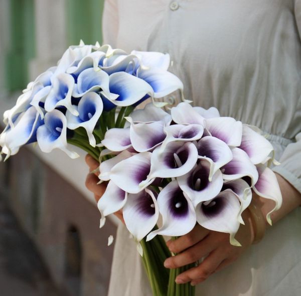 REAL TOQUE Decorativo Flores Artificiais Calla Lily Buquê Do Casamento Noiva Festa Fontes 20 Cores