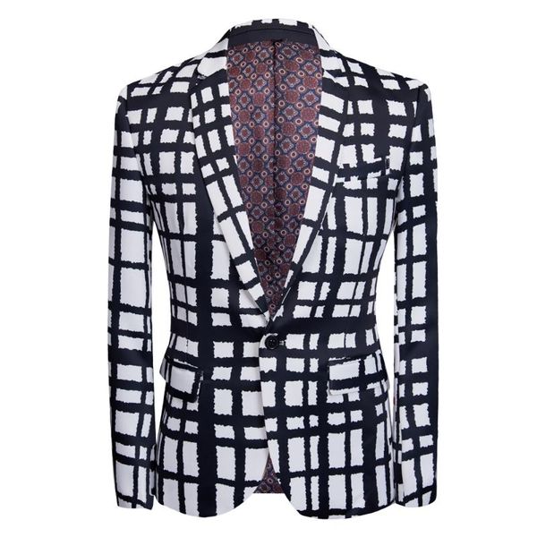 

men's suits & blazers tide party men casual blazer print black and white lattice pattern design dj club singer costume slim fit suit ja, White;black