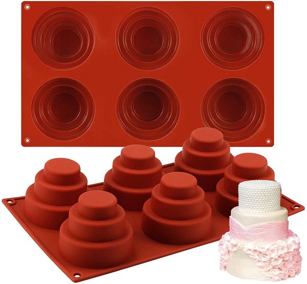 

3 tier mini cake mold 6-cavity silicone cake pan round reusable diy cupcake mold for cupcake pudding cookie mousse baking ld62410
