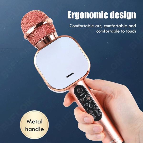 

microphones bluetooth wireless microphone metal handheld karaoke mic usb mini home ktv for music playing singing speaker portable player