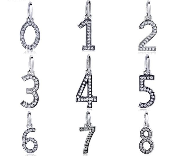 

fit pandora sterling silver bracelet arabic numerals crystal charm beads spacer elegant bead dangle pendant fit european charm biagi bracele, Black