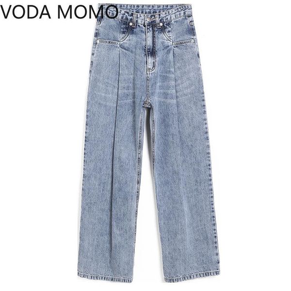

women's jeans vintage wide leg pants woman's with high waist woman mom for women jean femme plus size xl, Blue