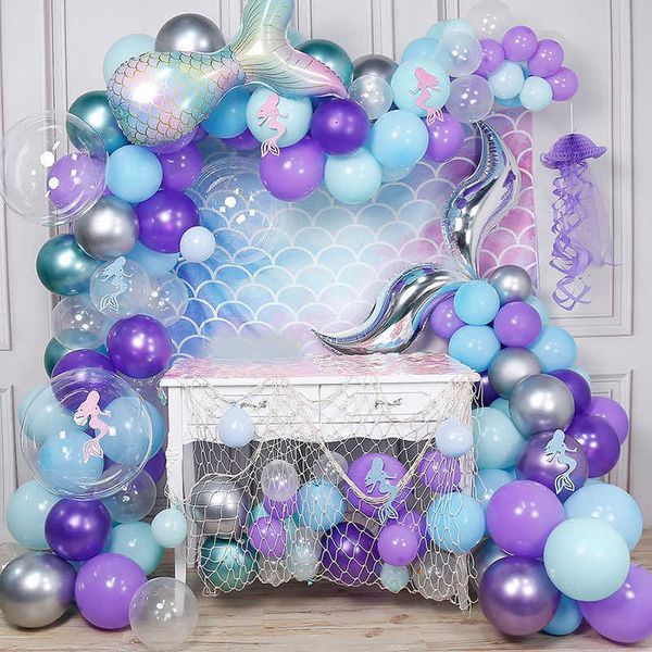 173Pcs Mermaid Balloon Arch Set Mermaid Tail Balloon Sirenetta Decorazioni per feste Forniture Wedding Girl Birthday Party Decor 210626