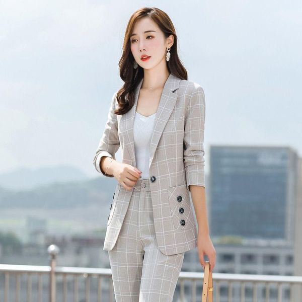 

women's two piece pants 2021 spring autumn women set notched long sleeve blazers pencil suit office lady formal casual outfits y235, White
