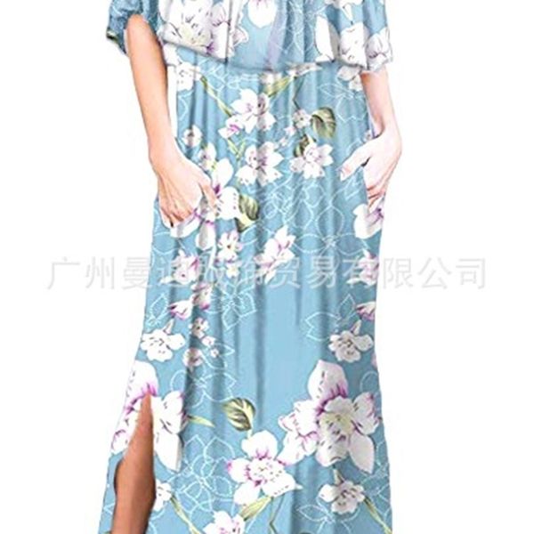 

factorybaw3 shoulder 2019 one line women's wrapped chest summer pleated print split skirt dress, White;black