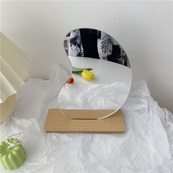 

mirrors irregular acrylic decorative mirror ins style makeup with wooden base women girls cosmetic beauty tool for home decor