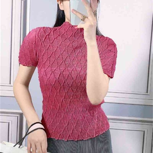 

tracksuits miyake short fashion fold collar thin fit t-shirts stock, Gray