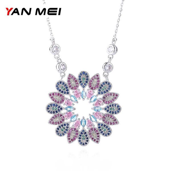 

pendant necklaces yanmei flower and leaves for women geometric cubic zirconia oval necklace fashion jewelry ymd1299, Silver
