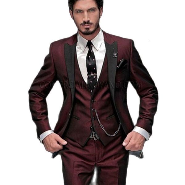 

men's suits & blazers veia marks groom tuxedo 2021 custom-made red wine males suits, White;black