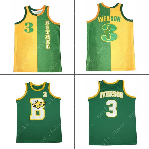 

men's bethel high school 3 iverson basketball jersey stitched, Black;red