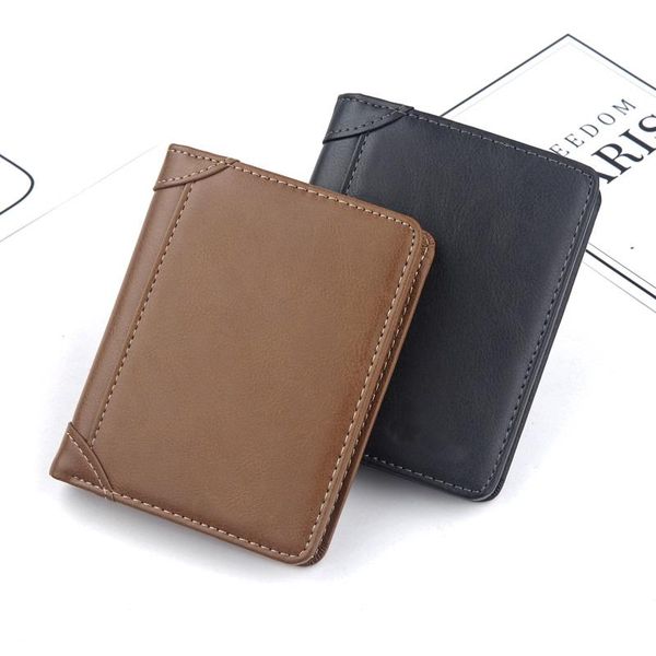

wallets men's short wallet european and american retro leather multifunctional vertical men coin purse card holder, Red;black