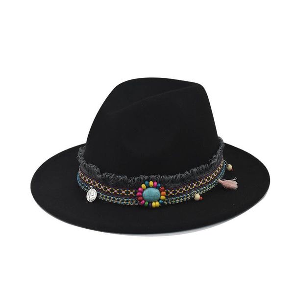 

stingy brim hats thickened four seasons belt buckle chain woolen hat metal big felt flat top, Blue;gray