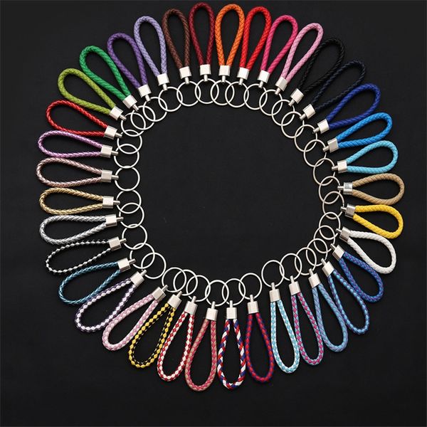 

2022 new pu leather braided woven keychain rope rings fit diy circle pendant key chains holder car keyrings jewelry accessories in bulk, Silver