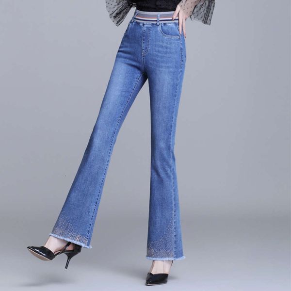

denim micro flared pants women's high waist spring and autumn slim fit loose leisure, Blue